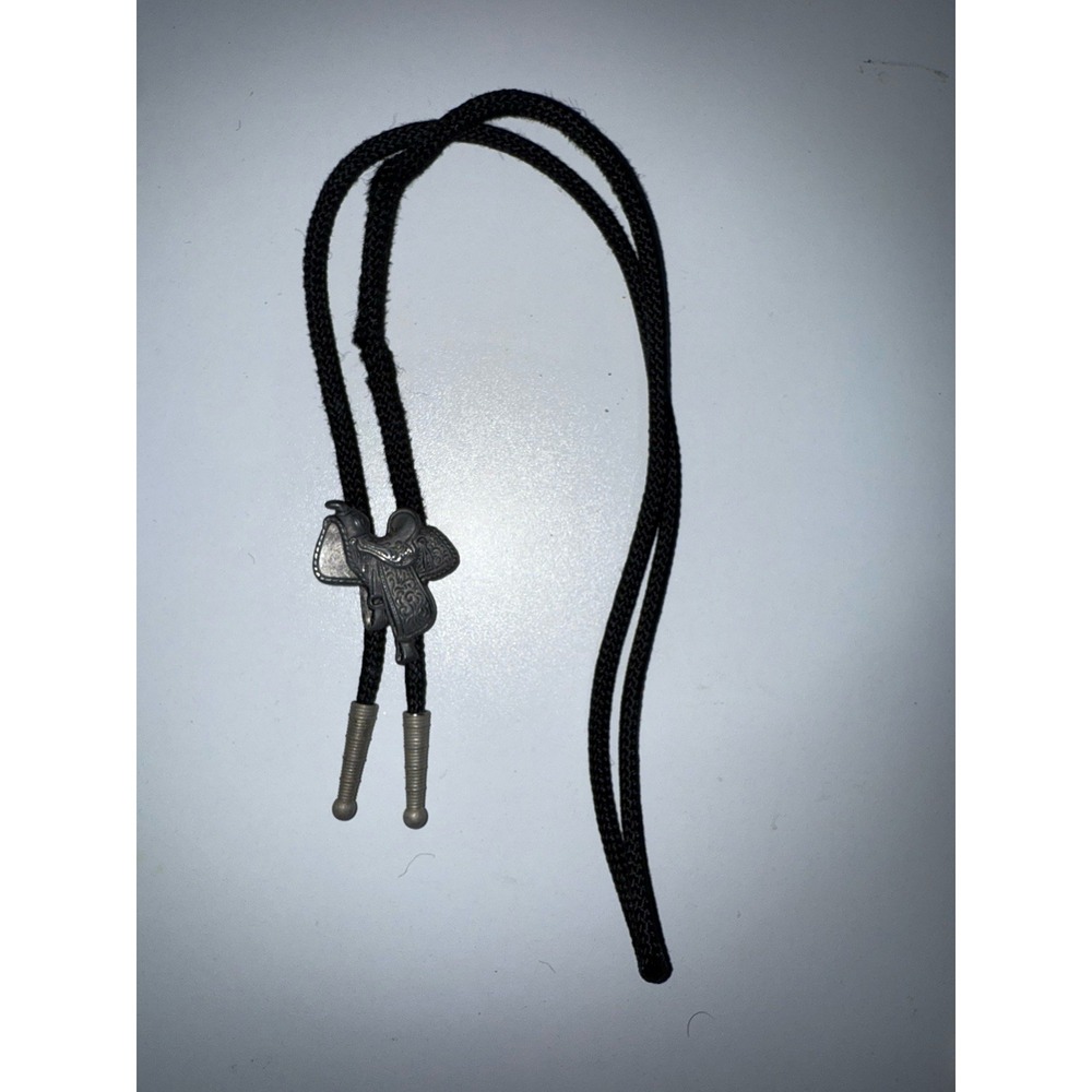Silver Western Cowboy‎ Horse Saddle Bolo Tie Black Cord